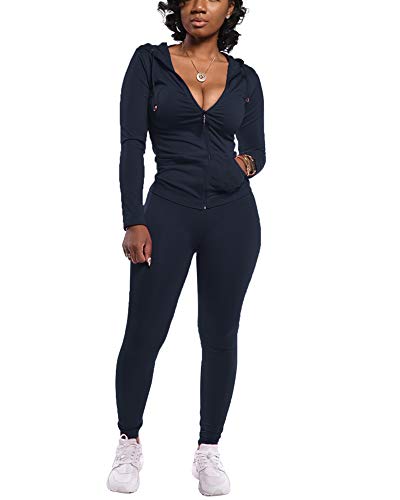 Women's Two Piece Tracksuit Set - Long Sleeve Zipper Hoodie Jacket with Sweatpants Sweatsuit Jogger Workout Set Medium Black