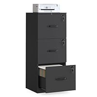 VASAGLE Meuble de Bureau, Meuble de Rangement, Support pour Imprimante, avec 3 Tiroirs Verrouillables, Tringles Réglables, Compatible avec Formats A4, Noir d'encre OFC055B16