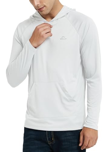 Image of Willit Men's UPF 50+ Sun Protection Hoodie Shirt Long Sleeve Rash Guard Fishing SPF Outdoor UV Shirt Lightweight Pocket, White, Large