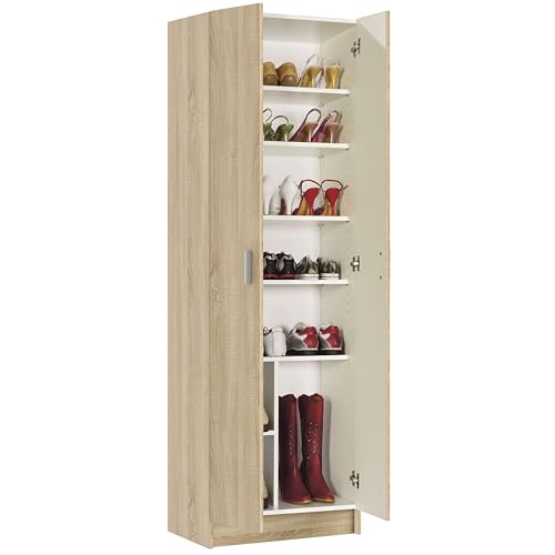 Habitdesign Armario Zapatero 2 Puertas 6 Estantes, 180x59x37 (AltoxAnchoxFondo - en cm), Armario Multiusos 2 Puertas 6 Estantes, Color Roble Canadian