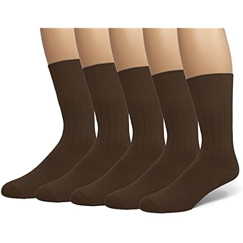 EMEM Apparel Women's Diabetic Circulatory Non-Binding Top Loose Top Casual Dress Crew Mid Calf Cotton Seamless Toe Hosiery Socks Brown 9-11 Cover