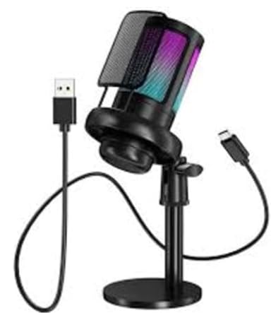 Microfone RGB Condensador Com Conector De Monitoramento De Fone De Ouvido USB Profissional Controle