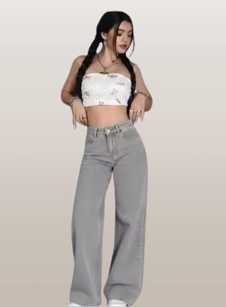 Image of Women's Kashianxstyle Loose Fit Wide Leg Denim Jeans | Mid High Rise Casual Denim Pants for Women, Full Length Everyday Wear