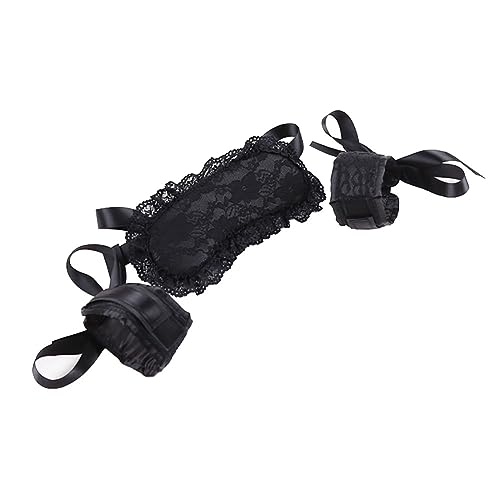 Masque de sommeil en dentelle pour les yeux de nuit avec menottes en dentelle noire - Manchettes sexy pour adultes - Pour homme et femme