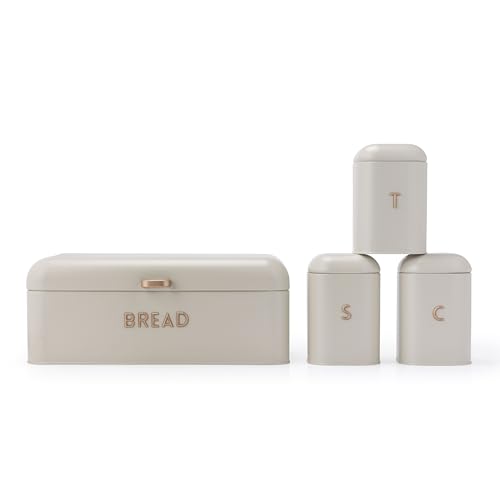 Salter BW13731OEU7 Pebble Juego de encimera de 4 piezas - Bandeja de pan, té, azúcar, botes de café, recipientes de almacenamiento, acero con recubrimiento en polvo duradero, fácil de limpiar