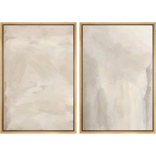 MUDECOR Framed Canvas Print Wall Art Abstract Neutral Tones Minimalist Earthy Color Palette Illustrations Modern Art Decorative Chic for Living Room, Bedroom, Office - 24'x36'x2 Natural