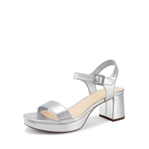 DREAM PAIRS Womens Platform Heels Block Chunky Open Toe Ankle Strap Heel Fashion Wedding Party Dress Sandals Shoes Size 5 Silver DWUMHS2507