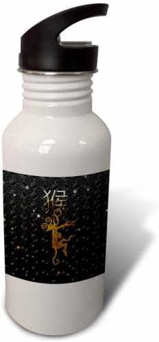 3dRose "Monkey Hanging from Sign of the Monkey, Circle and Stars Background" Sports Water Bottle, 21 oz, White image 3