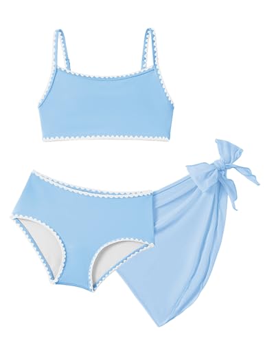 Bikini trois pièces fille séchage rapide et jupe élastique pour plage et piscine