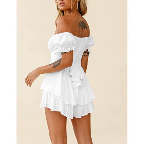 Korte Romper voor Dames Lantaarn Mouw Jumpsuit Van Schouder Shorts Sexy Ruche Playsuit - Image 5