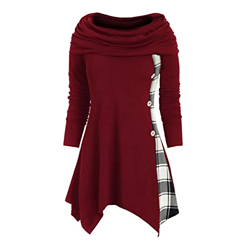 Briskorry Gothic kleding dames lange mouwen hoodie punk pullover stapelkraag tops bovenstuk raster patchwork capuchontrui knopen onregelmatig sweatshirt lange mouwen - Image 5