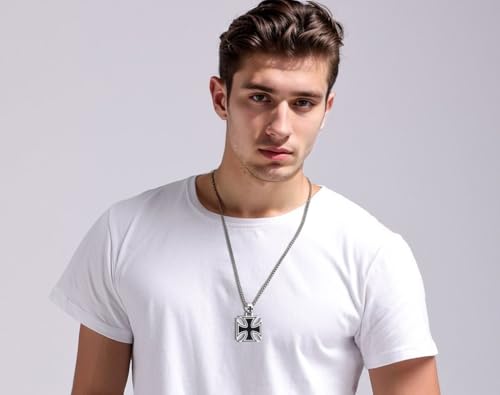 jonline24h Stainless Steel Templar Knight Cross Pendant Biker Mens Womens Necklace 24Inch Chain Silver4