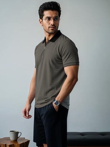 Image of Mens Premium Cotton Polo T-Shirt | 220 GSM Soft Fabric | Casual Stylish Look | Zipper Polo Design Snow White Polo T Shirt | Polo Tshirt for All-Day Wear