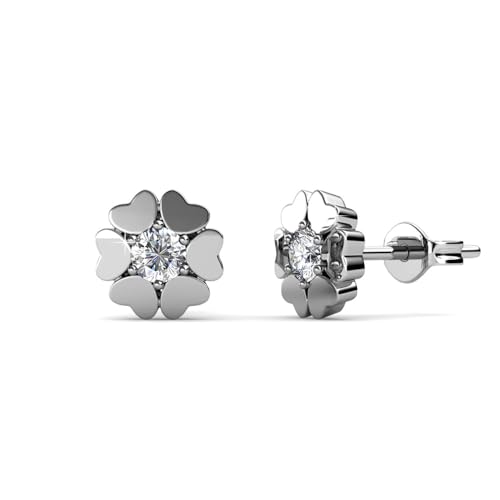 Cate & Chloe Khloe 18k White Gold Heart Stud Earrings with Round Cut Solitaire Simulated Diamond Crystals, Hypoallergenic Jewelry for Women, Gift for Her
