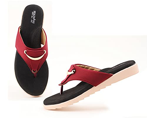 Image of HEALTH FIT Womens Black-Red Extra Soft Ortho Care Diabetic & Orthopedic Slippers / /Doctor Chappal & Flip Flop Footwear with Arch Support