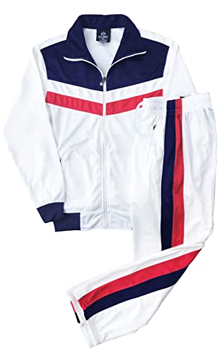 Royal Threads Canada Men's Tracksuit Warm-Up 2-piece Retro Style Track Jacket & Pants Matching Set (US, Alpha, Large, Regular, Regular, White/Navy/Red)