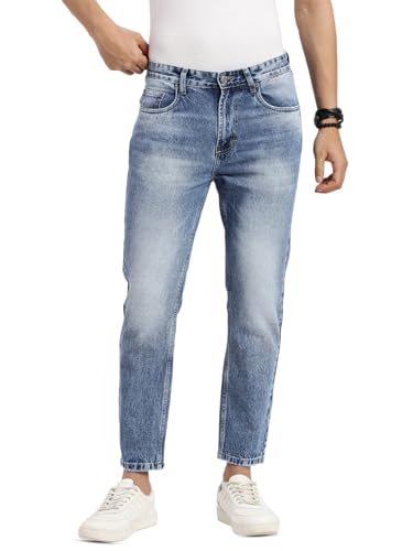 Image of SHOWOFFFF Men Solid Formal Trousers | Viscose Rayon Trouser for Mens | Low-Rise Loose Fit Cropped Trousers for Men's