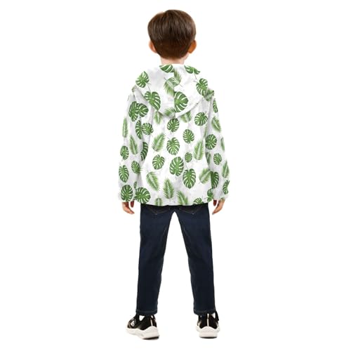 CHIFIGNO Green Tropical Leaves Toddler Boys Comfy Thick Fleece Jacket with Polar Fleece Lining 3T4