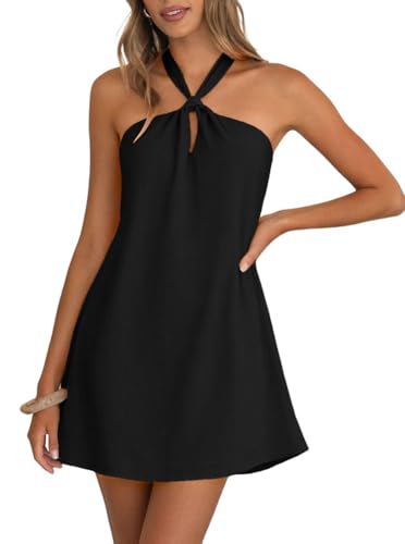 IHOT Black Halter Neck Mini Dresses for Women Summer Casual