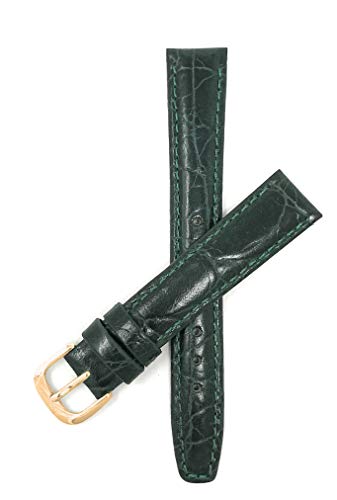 Preisvergleich Produktbild Bandini 16mm Grün Damen Leder Uhrenarmband, Dünn Mit Näht - Goldene Schnalle
