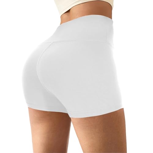 Pantalón Corto Deportivos Mujer para Cintura Alta, Mini Pantalón Corto Elástico de Mujer para Gymciclismo Fitness Yoga Deporte Correr (FR/ES, Letras, Talla única, Regular, Regular, S-M, Blanco)