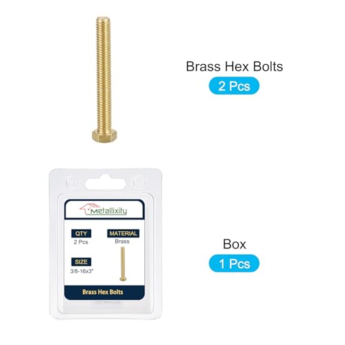 Image of METALLIXITY Hex Head Screw Bolt (3 /8-16x3) 2Pcs, Brass Fully Threaded Solid Brass Hex Bolts Machine Screws - for Machinery Repair