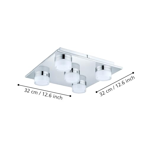 EGLO LED Deckenlampe Romendo 1, 5 flammige Deckenleuchte Bad dimmbar, Badezimmer Lampe aus Metall in Chrom, Kunststoff, LED Feuchtraumleuchte warmweiß, IP44, L x B 32 cm