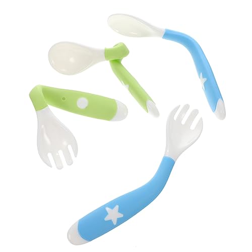 LOLIPPYY 4 Cucharas Flexibles Para Destete Con Luz LED Para Bebés Cucharas Curvas Para Alimentación Cubiertos Cucharas Para Destete Tenedores Platos De Dentición Utensilios Para