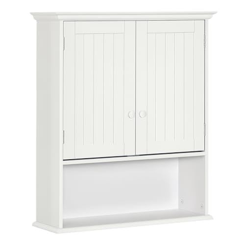 kleankin Mobile Bagno Sospeso con Armadietto a 2 Ante con Chiusura Magnetica e Ripiano Aperto, Pensile Bagno Sospeso con Ripiano Regolabile, per Cucina, Ingresso e Soggiorno, 60x20x70.5 cm, Bianco