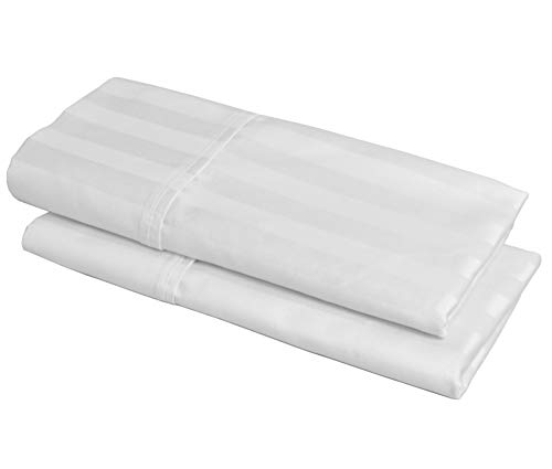 100% Egyptian Cotton, 540 Thread Count 2 Pack Striped Standard Size Pillowcases - 4 Colors with Wrinkle Guard to Choose from - fits 20x26 (Color: White)