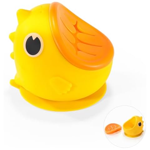 DIMBRAH Silicone Baby Dinosaur Snack Bowl - Cute Spill Proof Toddler Snack Cup with Suction Cup Base - BPA Free Baby Food Containers-Yellow Cover