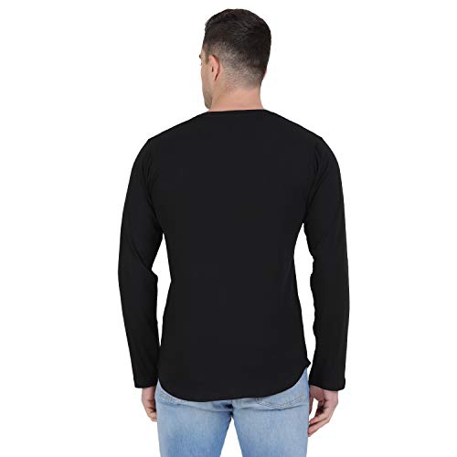Image of Men Black Henley Neck Cotton Full Sleeve T-Shirt
