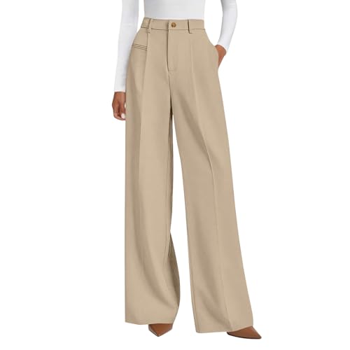 Wide Leg Pants Woman Casual High Waisted Pull on Loose Trousers Relaxed Fit Trendy Business Lounge Pants with Pockets Cozy Casual Cute Slacks Soft Adjustable Loose Fashion Lounge Sweatpants