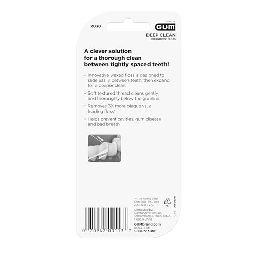 GUM Deep Clean Dehnbare Zahnseide, gewachste gewebte Zahnseide, effektive Plaque-Entfernung für verspannte Zähne, ohne Geschmack, 2 Stück (3 Stück) – Bild 6