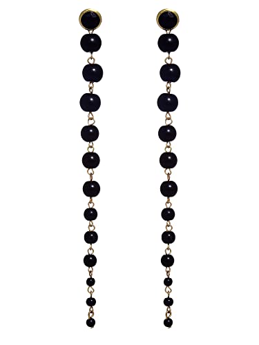 Image of Karatcart Black Beads Long Drop Earrings For womens