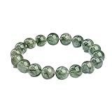 ATMRC Pulsera de cuarzo fantasma verde for mujeres y hombres, pulsera curativa de cristal de cuarzo rutilado verde natural(12mm)
