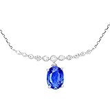 Beydodo Collar de oro blanco 750, cadena para mujer, colgante con colgante ovalado de zafiro de 1,1 quilates, 47 cm, oro blanco con diamante