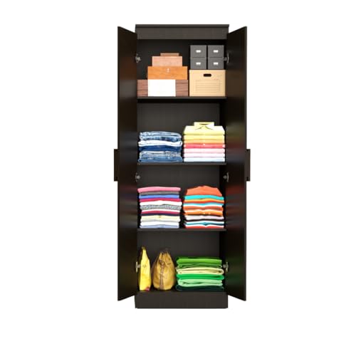 Image of Amazon Brand - Solimo Duo XS Engineered Wood 2 Door Wardrobe for Bedroom | Compact Clothes Storage Cabinet with Multiple Shelves | Space Saving Cupboard | 1 Year Warranty - Wenge