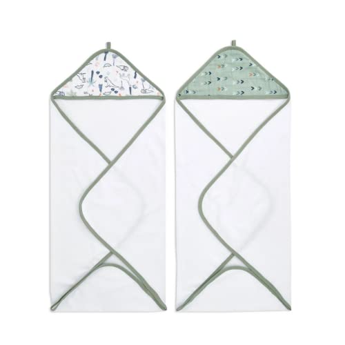 Image of aden + anais Aden Classic Hooded Baby Bath Towel, Super Soft 100% Cotton, 2 Pack, Dinotime