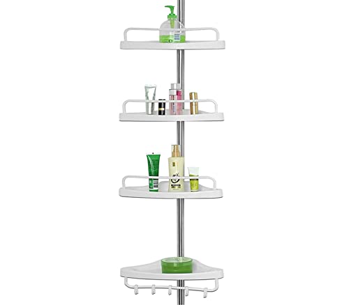 Scaffale Angolare da Bagno Telescopico Salvaspazio Doccia Vasca Regolabile 225/280cm Bianco