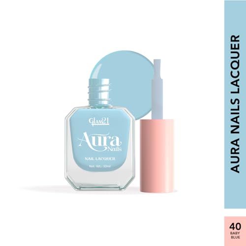 Image of Glam21 Aura Nails Nail Lacquer |Long-Lasting, Quick-Dry, High-Shine Nail Enamel|Chip-Free Formula|Smooth Application & Vibrant Finish| 10ml | Pack Of 2 (Touch of Blue & Baby Blue)