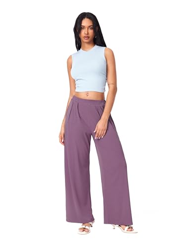 Image of CIDER Palazzo Pants for Women Wide Leg Flowy Pants with Pockets Elastic Mid Waist Summer Beach Vacation Outfits Lightweight