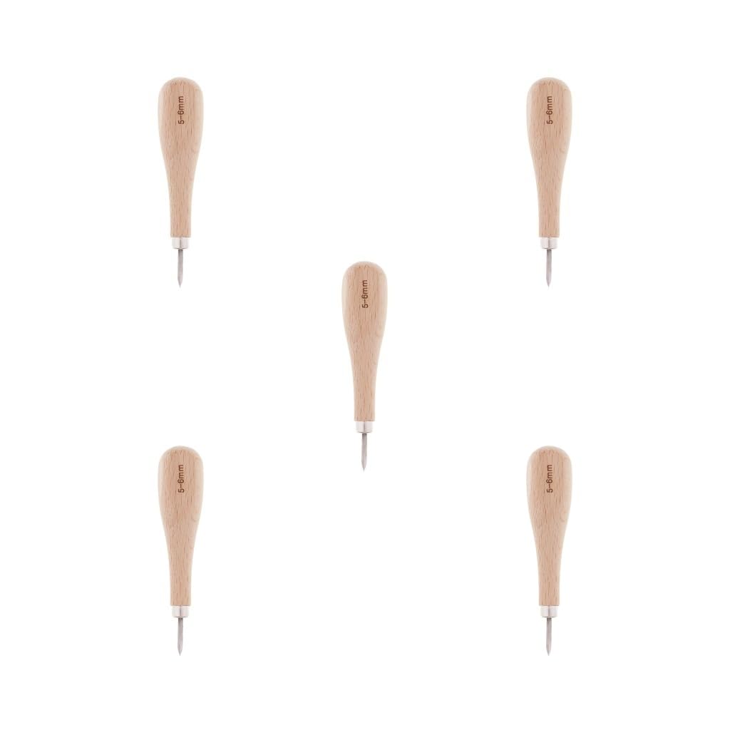 Alêne à coudre le cuir lot de 5 outils avec manche en bois pour maroquinerie 5-6 mm