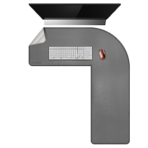 Image of Chihein L-Shaped Desk Pad, Corner Desk Mat (37.4 inch+ 49.2 inch) x 12.99 inch, Computer Office Mouse pad Writing Table Pad for Home Office - Gray /White