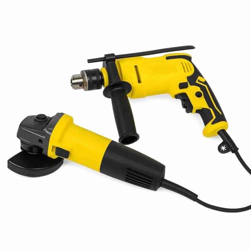 Set Profesional 2 en 1: Amoladora Angular 720W y Taladro de Impacto 500W – Kit de Herramientas Potentes para Reformas, Metal, Madera y Obra