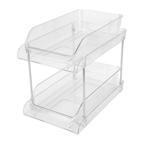 Estante transparente apilable multiusos para debajo del fregadero, ahorro de espacio, 2 niveles, con cajones deslizantes para baño o cocina miniatura 2