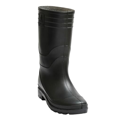 Image of Hillson Welcome Gumboot | Waterproof, Anti-Skid, Comfortable Sole, Full Black, Protection against Oil, Acid, Chemicals | Size 06 INDIA /UK