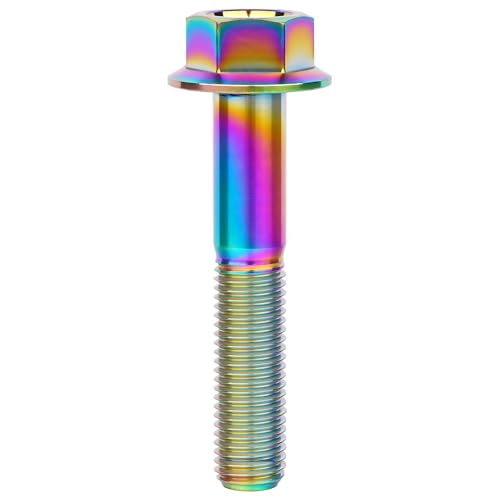 Image of Ti Screws M10 x 20 25 30 35 40 45 50 55 60 65 70 75 80 90 100mm 1.25 Pitch Titanium Flange Hex Bolt Pack of 4 (Rainbow, M10x55mm)