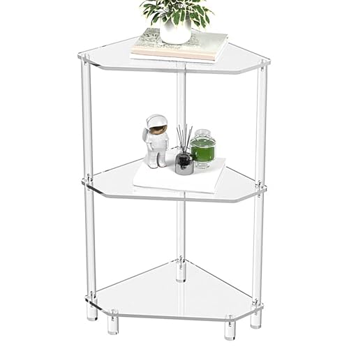 Generico Mesa esquinera de acrílico transparente – Mesa de centro triangular de 3 niveles, estructura robusta, diseño | para dormitorio, salón, baño, oficina, apartamento, casa moderna,