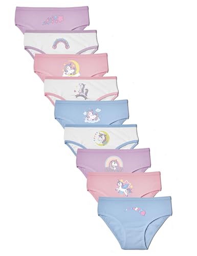 Basic Treasure Pack de 9 calzoncillos para niña, de algodón Öko-Tex, para niños, Unicornios/Corazones, 98-104